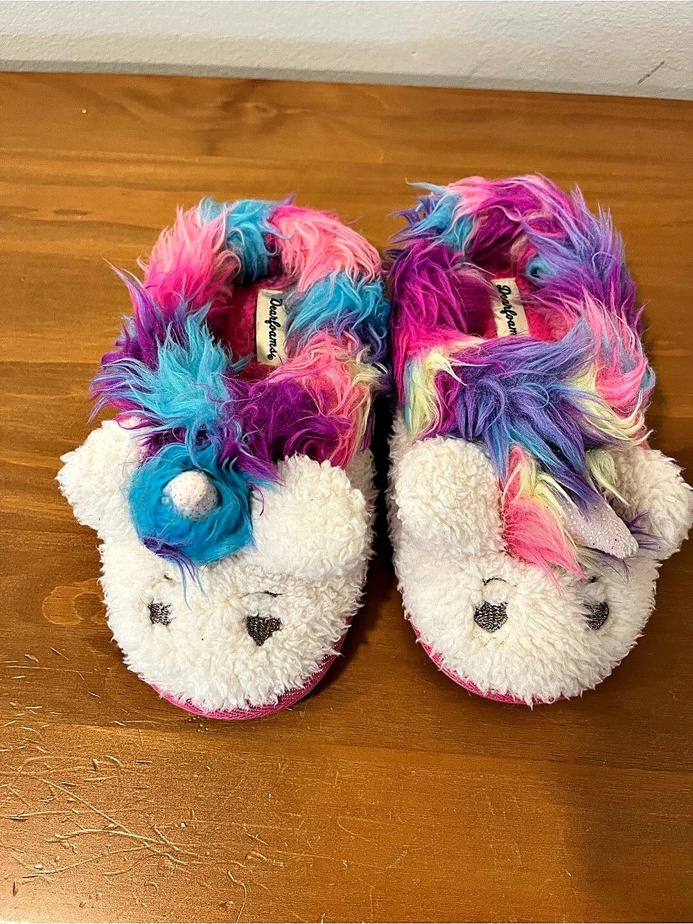 Dearfoams Unicorn Girls Slippers Pink & Purple Kids US 9-10